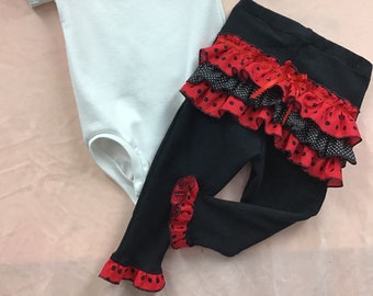 Ruffle Butt pull on Baby Pants, Black and Red