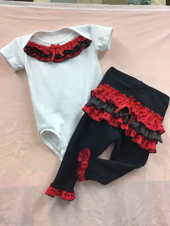 Ruffle Butt Pull on Baby Pants, Black and Red 