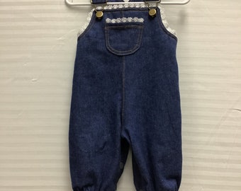 Denim Overalls, Lace Trimmed,Girl,Baby