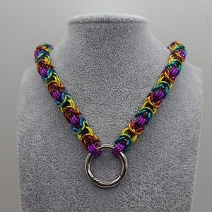 Rainbow custom necklace, chainmaille necklace, chainmail necklace, chainmail collar, pride collar, non-binary
