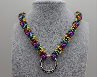 Rainbow custom necklace, chainmaille necklace, chainmail necklace, chainmail collar, pride collar, non-binary