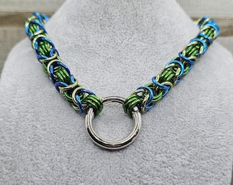 Personalized 3 colors or more chain - Byzantine Chain Custom Choker Ring Link Necklace | Personalized Colors and Size Spring Ring Closure