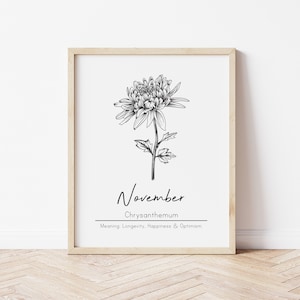 November Geburtsmonat Blume, Chrysantheme Blume, druckbare Wandkunst, digitale Wandkunst, November Geburtstag, botanische Kunst, Blumenbedeutung