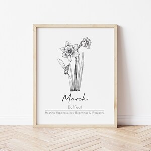 March Birth Month Flower, Daffodil Flower, Printable Wall Art, Digital Wall Art, March Birthday, Botanical Art, Personalized Gift
