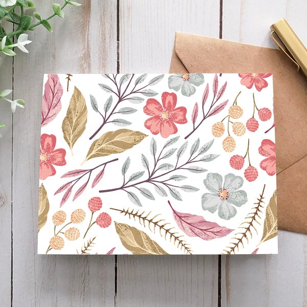 Pastel Floral Pattern Notecard, Printable Card, Digital Card, Greeting Card, Blank Notecard, Any Occasion Card, Blank Card, Spring Notecard