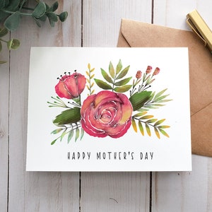 Bloemen aquarel Moederdag kaart, afdrukbare Moederdag kaart, digitale Moederdag kaart, kaart voor moeder, cadeau voor moeder, wenskaart