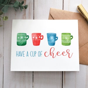 Heb een kopje Cheer Card, koffie cadeaubon, afdrukbare kaart, digitale kaart, kerstkoffiekaart, kerstkaart, wenskaart, kerstkaart
