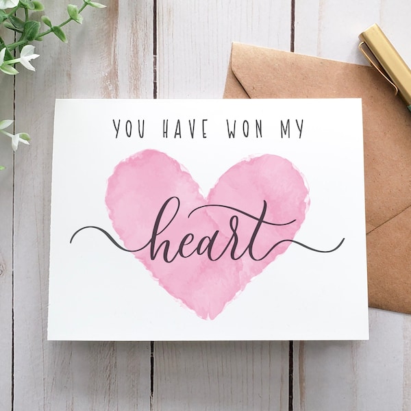 You Have Won My Heart, Valentine's Day Card, Anniversary Card, Sweetest Day Card, Printable Card, Digital Card, Pink Heart, Greeting Card