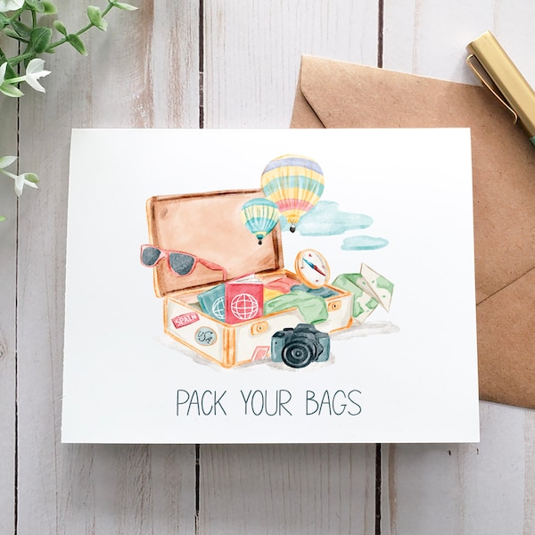 Pack Your Bags, Going On A Trip, Printable Card, Digital Card, Greeting Card, Vacation Card, Note Card, Surprise Trip, Suitcase, Travel Card