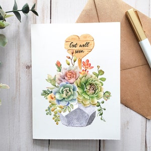 Watercolor Succulent Get Well Soon Card, Greeting Card, Printable Card, Digital Card, Get Well Card, Feel Better Card, Get Well Card For Her
