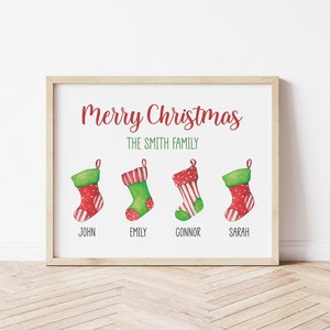 Personalized Family Christmas Art, Printable Wall Art, Digital Wall Art, Personalized Christmas Decor, Family Stockings, Merry Christmas image 1