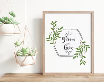 Bloom and Grow Art, druckbare Wandkunst, digitale Wandkunst, Botanische Wandkunst, Gartenkunst, Pflanzenliebhaber Kunst, Wachstumskunst, Minimalistisch, Selbstliebe