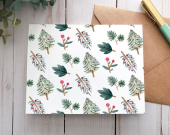 Christmas Tree Pattern Note Card, Printable Card, Digital Card, Greeting Card, Christmas Card, Note Card, Watercolor, Blank Card, Holiday