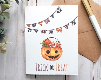 Carte des bonbons et des sorts, Carte imprimable, Carte numérique, Carte de voeux, Carte d'Halloween, Carte d'automne, Carte d'automne, Sac de friandises, Cadeau d'Halloween, Citrouille