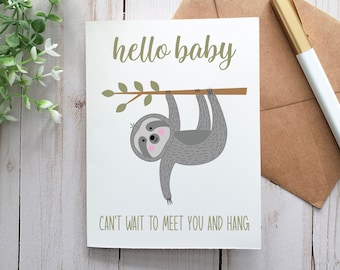 Carte Bonjour bébé paresseux, carte imprimable, carte numérique, carte de voeux, j'ai hâte de vous rencontrer, carte de baby shower, baby shower de paresseux, cadeau de naissance