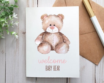 Bienvenue bébé ours carte, carte imprimable, carte numérique, carte de voeux, carte de douche de bébé, carte ours en peluche, genre neutre, nouveau bébé, Bonjour bébé