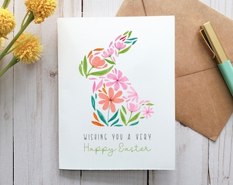 Lapin de Pâques fleuri, carte à imprimer, carte numérique, carte de voeux, carte de Pâques, carte de printemps, carte de vœux, cadeau de Pâques, carte aquarelle