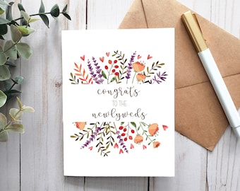 Carte de félicitations aux jeunes mariés, carte imprimable, carte numérique, carte de voeux, carte de mariage, carte de douche nuptiale, floral, jeunes mariés, mariage