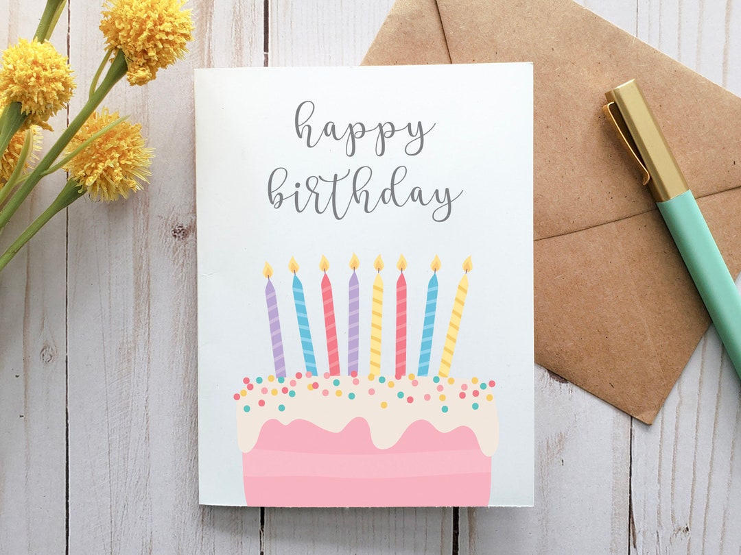 Happy Birthday Card Birthday Cake Card Printable Card - Etsy
