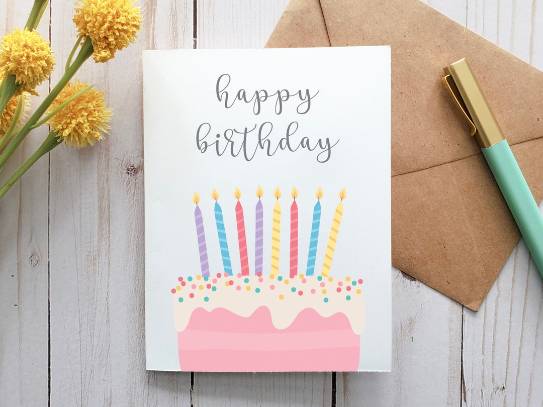 Happy Birthday Card, Birthday Cake Card, Printable Card, Digital Card ...