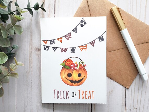 Trick or Treat Card Printable Card Digital Card Greeting - Etsy