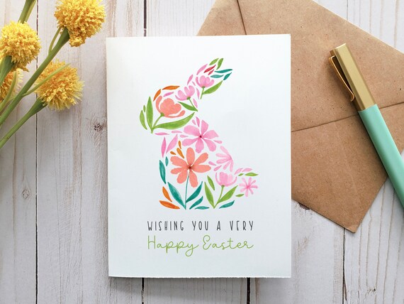 Floral Easter Bunny, Printable Card, Digital Card, Greeting Card, Easter Card, Spring Card, Holiday Card, Easter Gift, Watercolor Card
