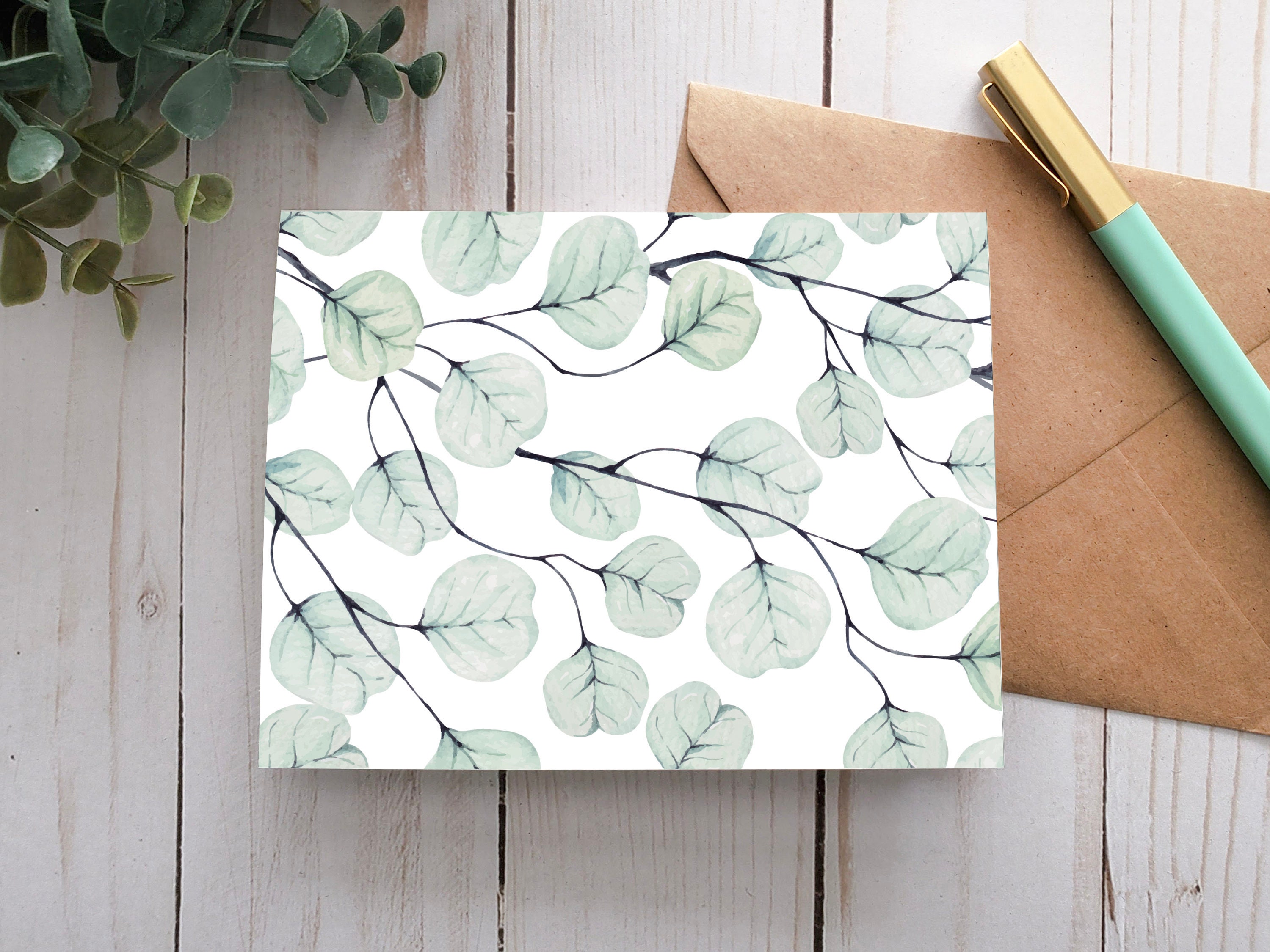 Eucalyptus Pattern Notecard, Printable Card, Digital Card, Greeting ...