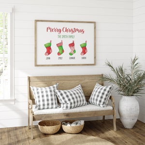 Personalized Family Christmas Art, Printable Wall Art, Digital Wall Art, Personalized Christmas Decor, Family Stockings, Merry Christmas image 2