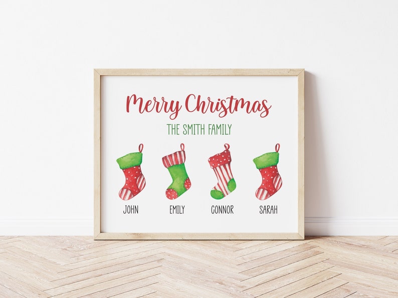 Personalized Family Christmas Art, Printable Wall Art, Digital Wall Art, Personalized Christmas Decor, Family Stockings, Merry Christmas image 1