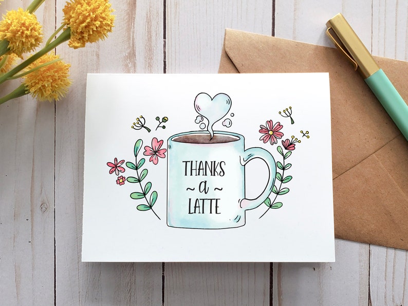 Carte imprimable Thanks A Latte, carte numérique, carte de voeux, carte de remerciement, carte de café, carte-cadeau, carte de remerciement. Carte pour elle image 1