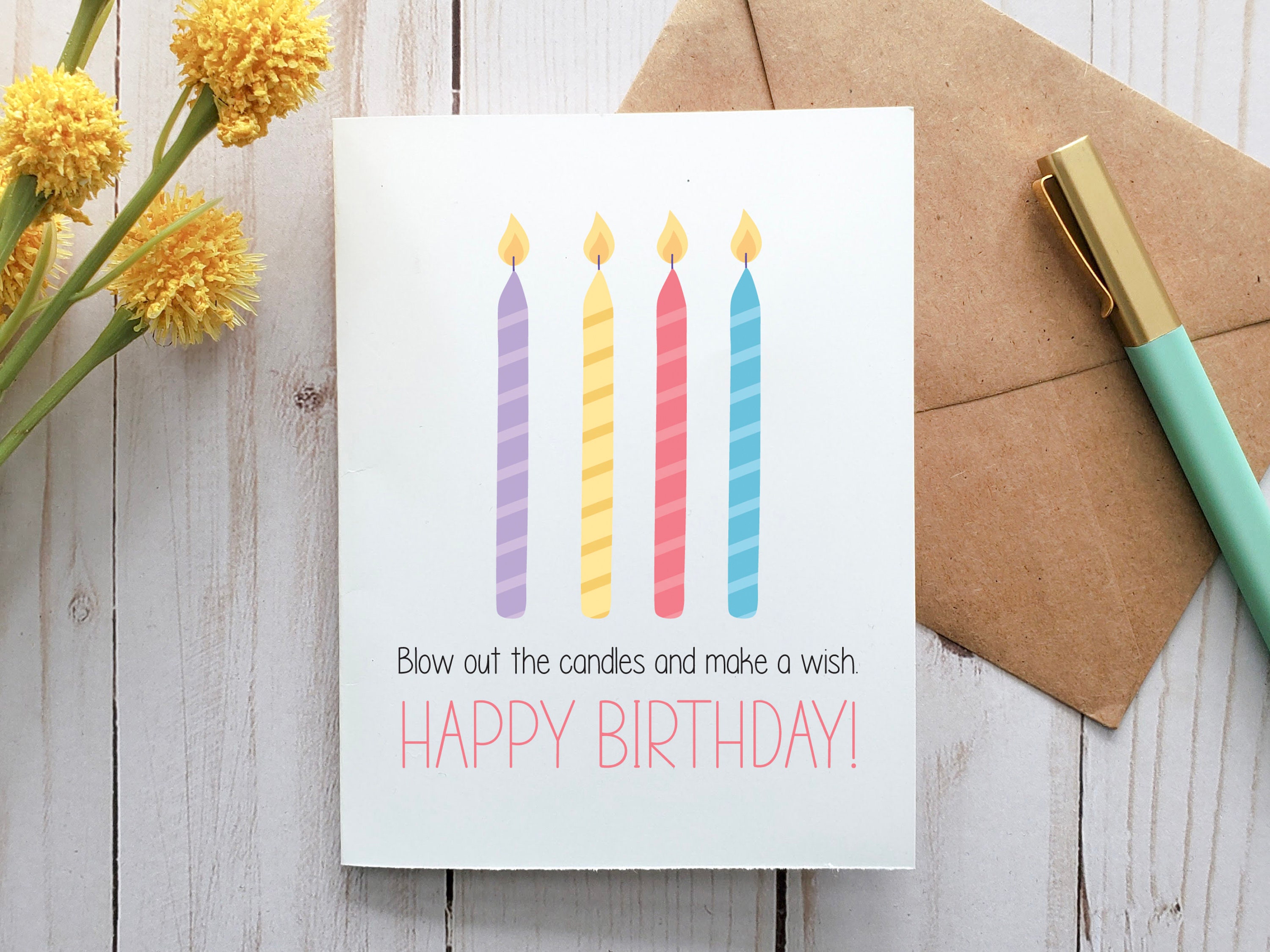 Blow Out The Candles Make A Wish Birthday Card Printable Etsy