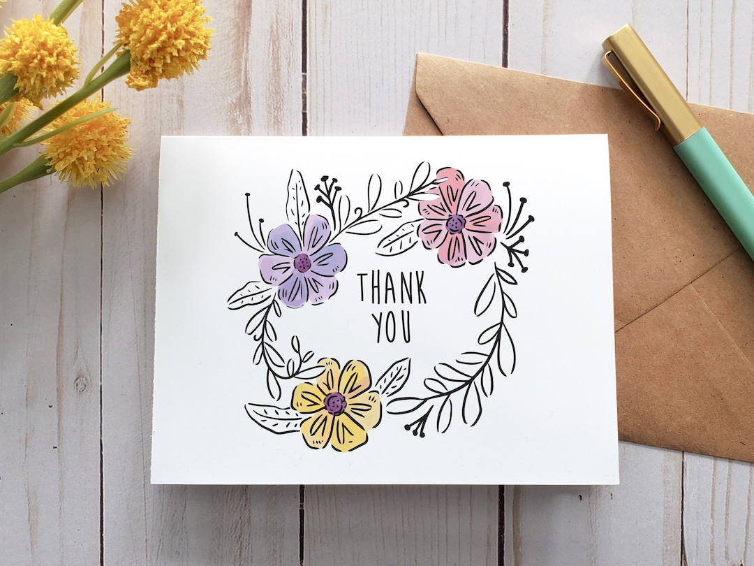 Floral Thank You Card, Printable Card, Digital Card, Greeting Card ...