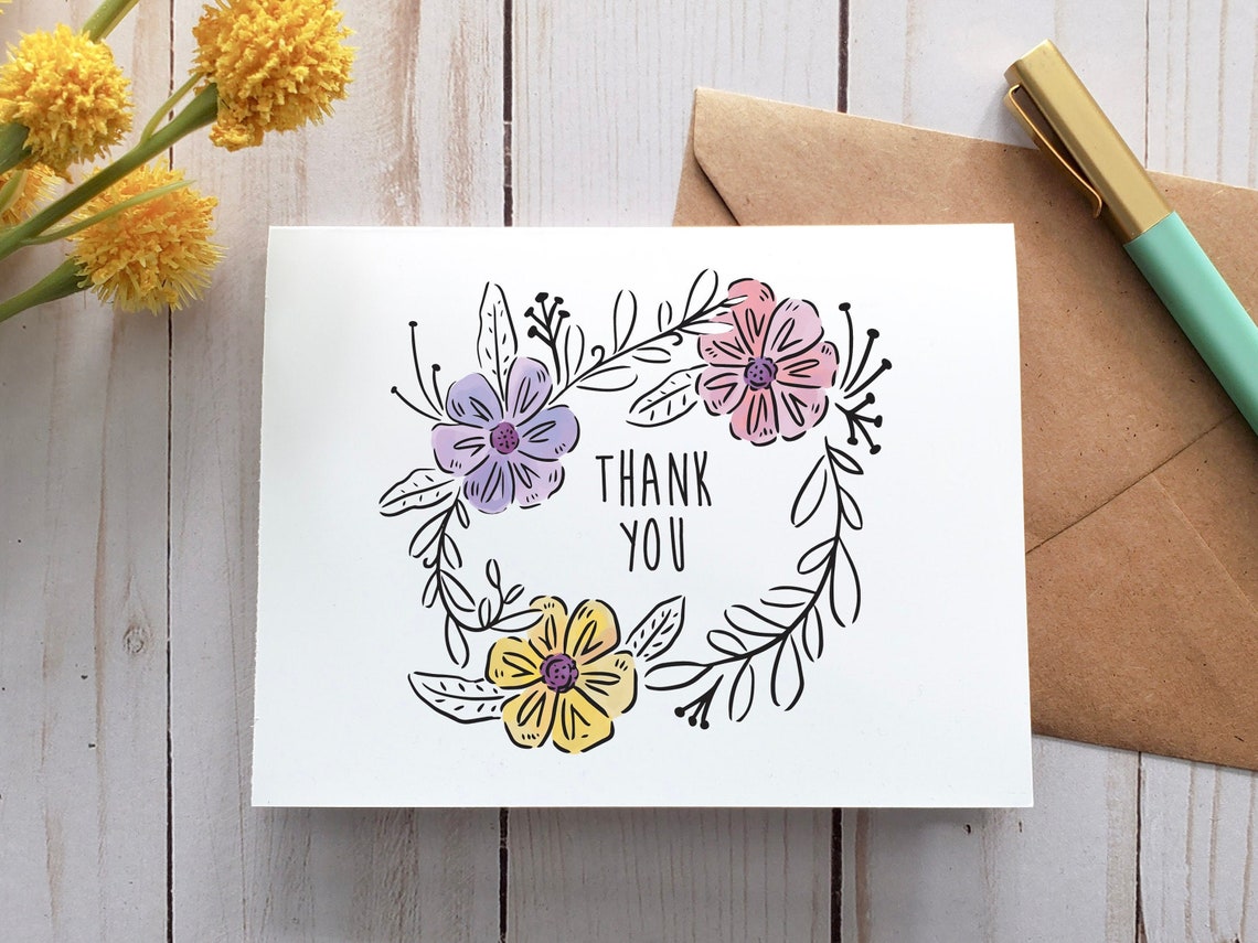 Floral Thank You Card, Printable Card, Digital Card, Greeting Card ...