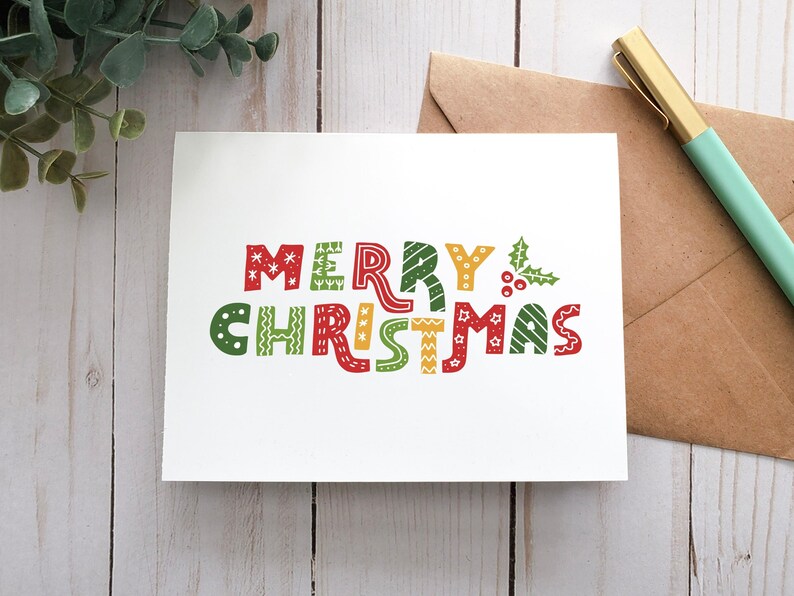 Carte de note joyeux Noël, carte imprimable, carte numérique, carte de voeux, carte de vacances, carte saisonnière, carte de Noël, rouge et vert, simple image 1