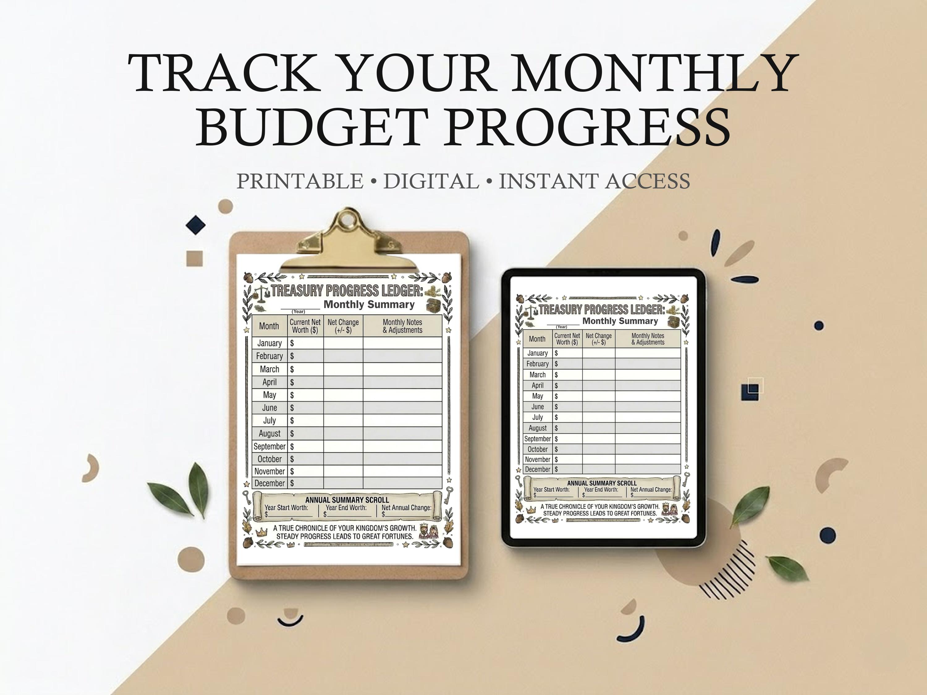 Monthly Budget Tracker Printable, Finance Progress Log, Budget Summary ...