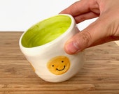 Howdy Mody Smiley Mini Face Bowl Chartreuse Inside Trinket bowl Catch All Hand Made Tapas Bowl Moody Bowl Mini water cup