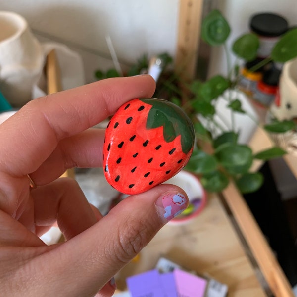 Strawberry Ceramic Magnet | Hand made ceramic magnet | Cute magnet | Fridge Decor |