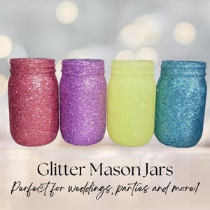 Spring Mason Jars, Glitter Mason Jars, Spring Wedding Decor, Summer Wedding, Spring Decorations, Wedding Centerpieces, Rustic Wedding Decor