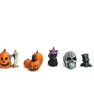 Miniature Halloween Pumpkin Cup, Sculls, Black Cat, Dollhouse Fairy Garden Decor