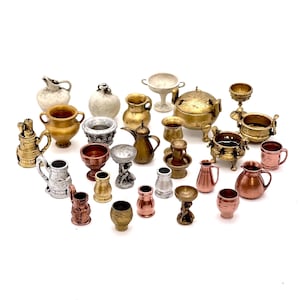 Vaisselle antique miniature, pichet vintage pour poupée, vaisselle en laiton imitation, décoration de maison hantée, impression de figures 3D