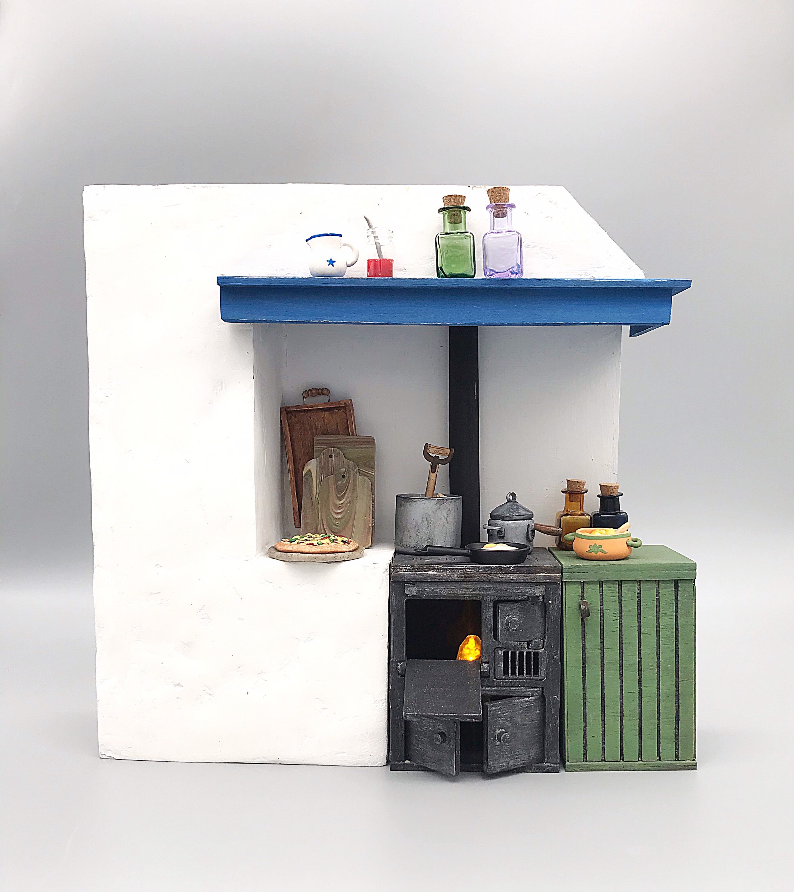 Miniature Wooden Kitchen Dollhouse Rustic Oven Etsy