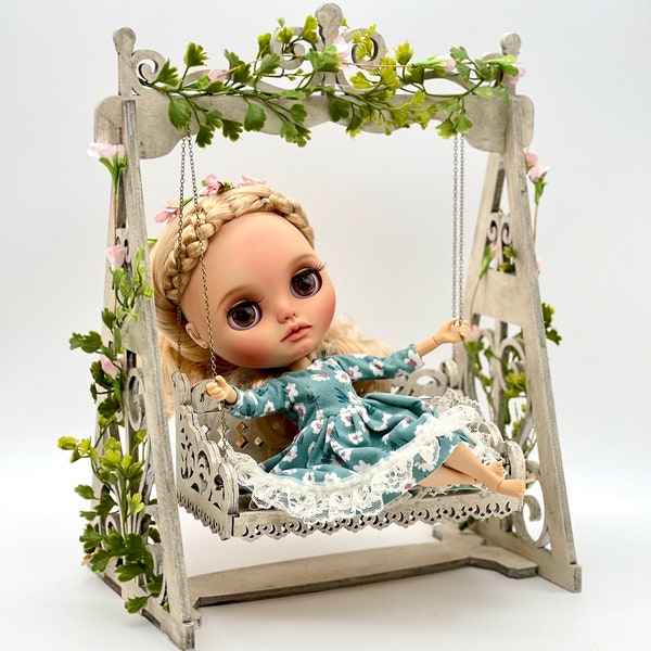 1/6 miniature garden swing, vintage swing for doll, dollhouse furniture, doll roombox, garden diorama