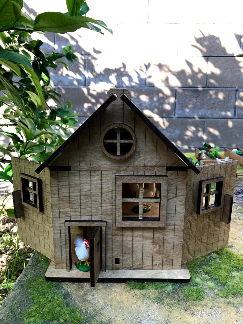 Miniature Wooden Play Chicken Coop Dollhouse Farm Play Set Etsy