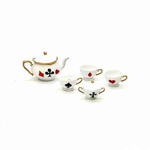 Miniature tea set for doll, Alice in Woderland dishes, dishes for doll kitchen, tiny kettle for tea, 3d printed dishes
