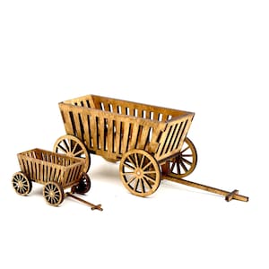 Miniature wooden cart, farm cart decor, fairy garden accessories, dollhouse cart, farm diorama