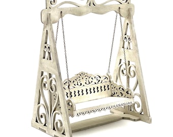 Miniature Garden Swing, Distressed White Dollhouse Furniture, 1/6 Scale