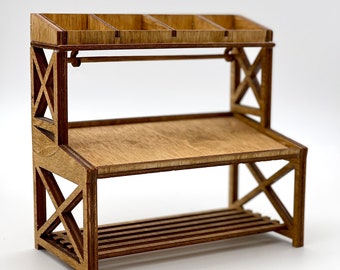 Miniature Wooden Market Stand, Dollhouse Display Shelves