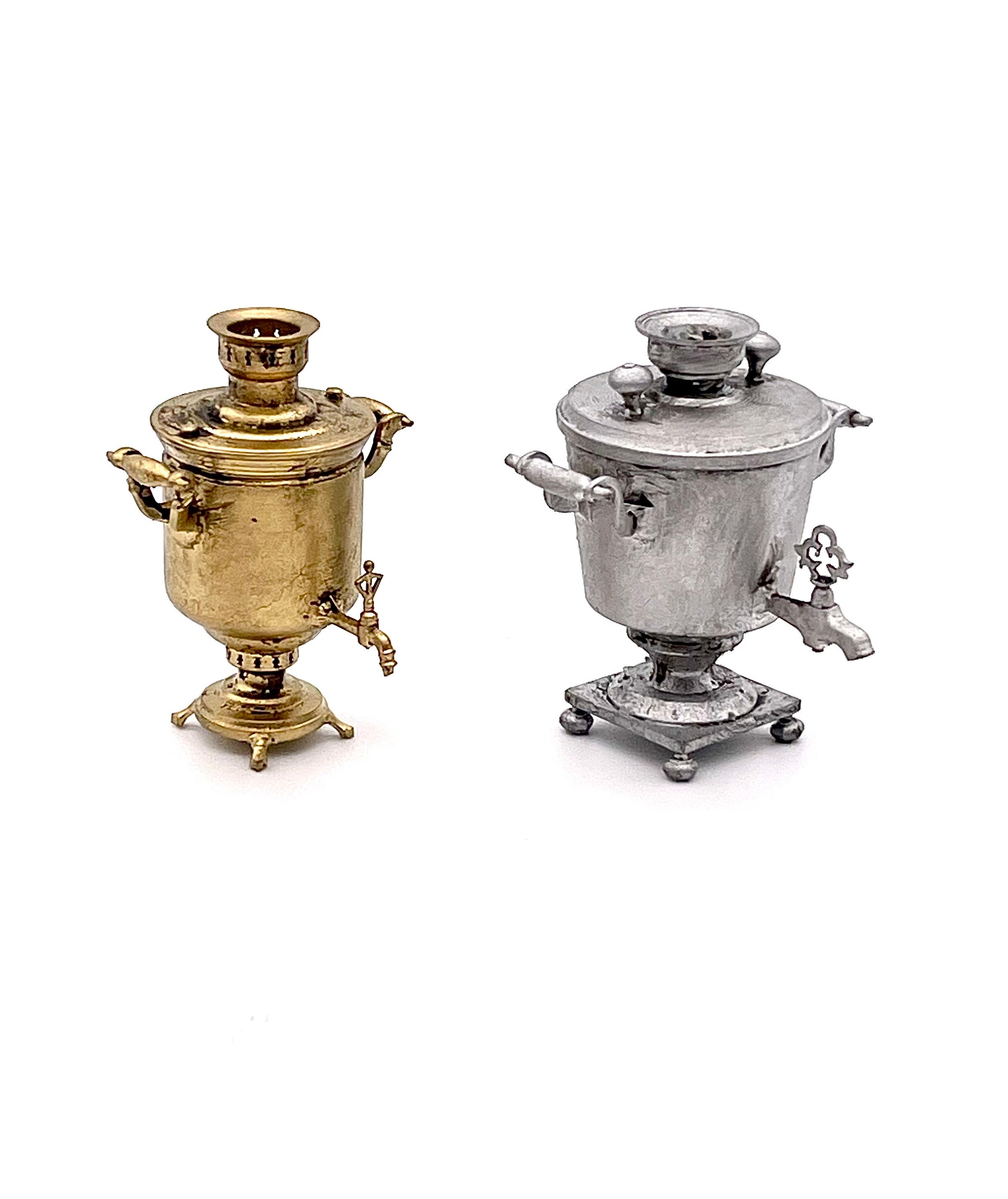 Miniature samovar, vintage teapot, dollhouse accessories, antique samovar, imitation brass, 3d printed