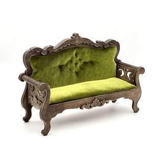 Miniature couch for dollhouse, vintage sofa for doll, roombox furniture