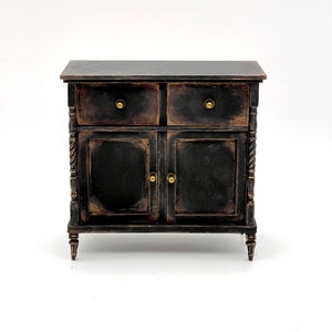 1:6 black distressed dresser, miniature dresser with drawers, dollhouse furniture for doll, roombox